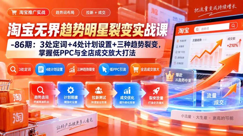 淘宝无界趋势明星裂变实战课-86期:3处定词+4处计划设置+三种趋势裂变,掌握低PPC与全店成交放大打法-紫橙项目网