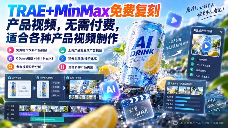 TRAE+MinMax免费复刻产品视频,无需付费,适合各种产品视频制作-紫橙项目网