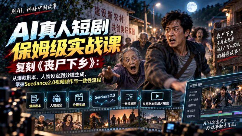 AI真人短剧保姆级实战课,复刻《丧尸下乡》:从爆款剧本、人物设定到分镜生成,掌握Seedance2.0视频制作与一致性流程 - 中创网