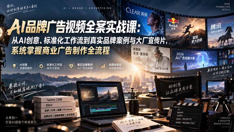 AI品牌广告视频全案实战课:从AI创意、标准化工作流到真实品牌案例与大厂宣传片,系统掌握商业广告制作全流程-紫橙项目网