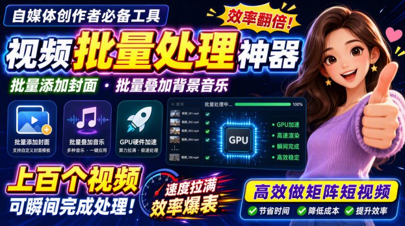 视频批量加封面,把封面添加到视频第一帧,不用剪辑软件批量添加 - 中创网