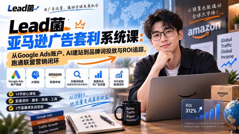 Lead菌亚马逊广告套利系统课：从Google Ads账户、AI建站到品牌词投放与ROI追踪，跑通联盟营销闭环-紫橙项目网