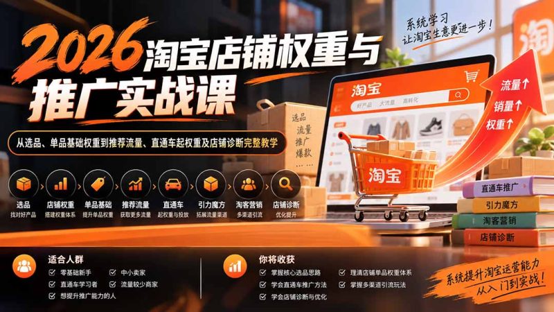 2026淘宝店铺权重与推广实战课:从选品、单品基础权重到推荐流量、直通车起权重及店铺诊断完整教学-紫橙项目网