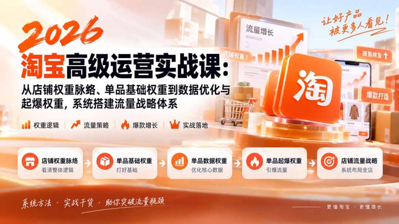 2026淘宝高级运营实战课:从店铺权重脉络、单品基础权重到数据优化与起爆权重,系统搭建流量战略体系-紫橙项目网