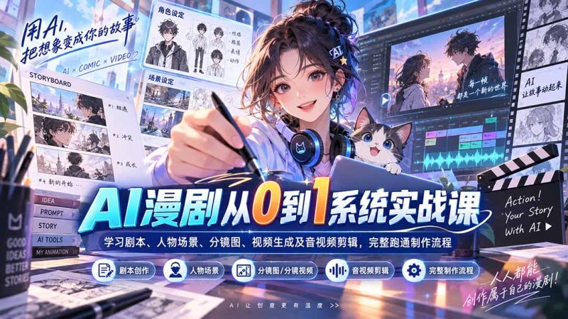 AI漫剧从0到1系统实战课:学习剧本、人物场景、分镜图、视频生成及音视频剪辑,完整跑通制作流程-紫橙项目网