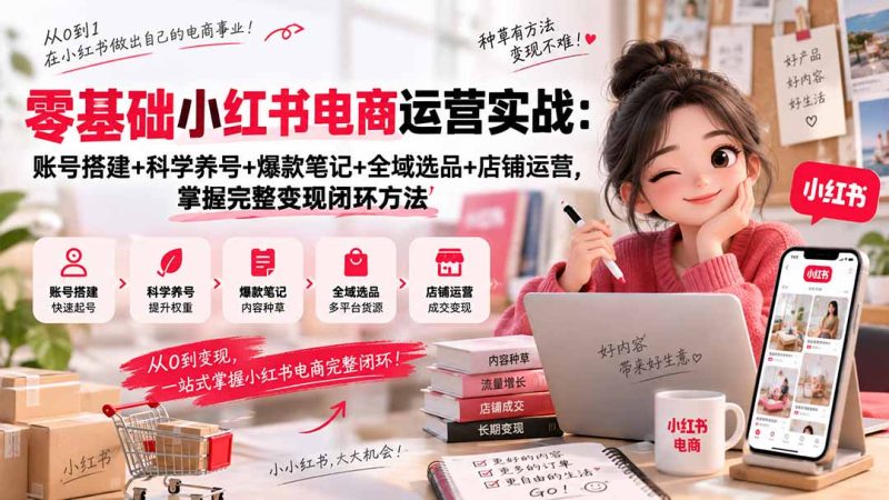 零基础小红书电商运营实战:账号搭建+科学养号+爆款笔记+全域选品+店铺运营,掌握完整变现闭环方法-紫橙项目网