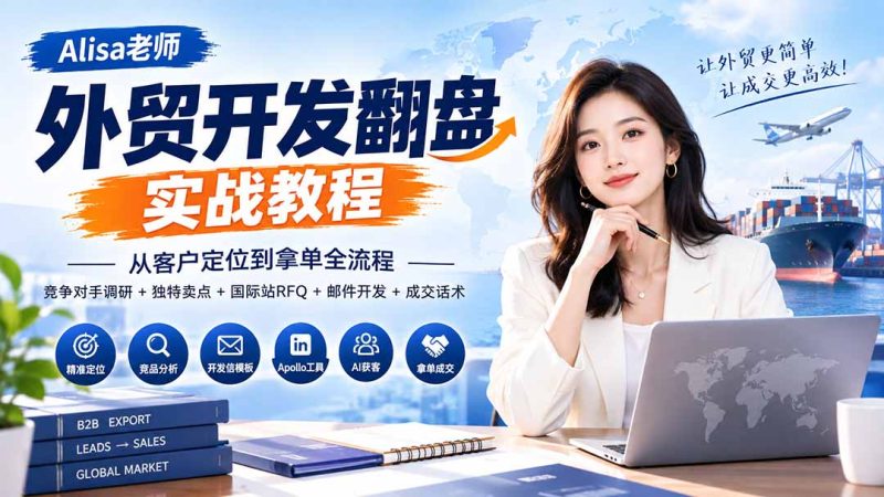 外贸开发翻盘实战教程|从客户定位到拿单全流程+竞争对手调研+独特卖点+国际站RFQ+邮件开发+成交话术-紫橙项目网