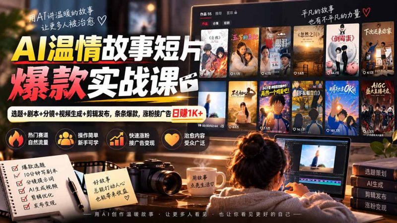 AI温情故事短片爆款实战课-更新｜选题+剧本+分镜+视频生成+剪辑发布，条条爆款，涨粉接广告日赚1K+ - 中创网