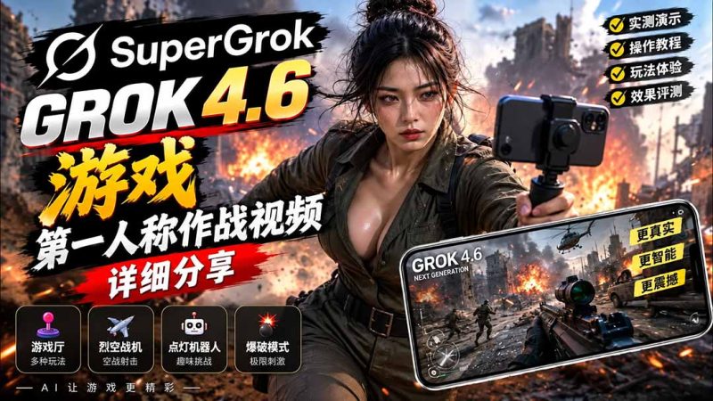 Grok 4.6 也能做游戏?第一人称作战视频实测|玩法详细讲解-紫橙项目网