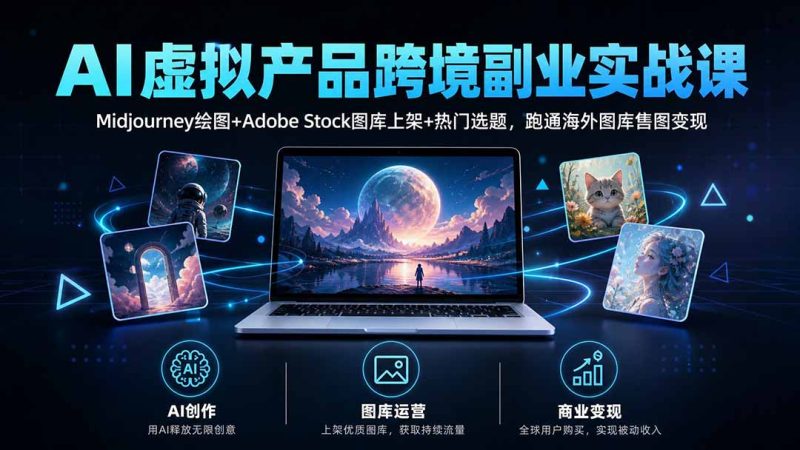 AI虚拟产品跨境副业实战课|Midjourney绘图+Adobe Stock图库上架+热门选题,跑通海外图库售图变现-紫橙项目网
