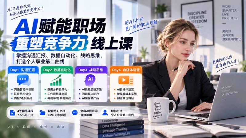 AI职场提效与第二曲线实战课-无水印:学习沟通汇报、数据工作流和战略思维,掌握AI编程做产品及自媒体运营方法-紫橙项目网