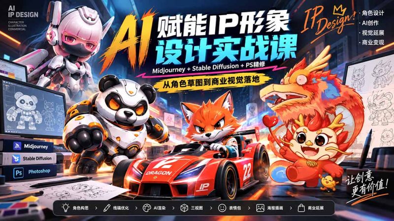 AI赋能IP形象设计实战课-无水印:Midjourney+Stable Diffusion+PS精修,从角色草图到商业视觉落地-紫橙项目网