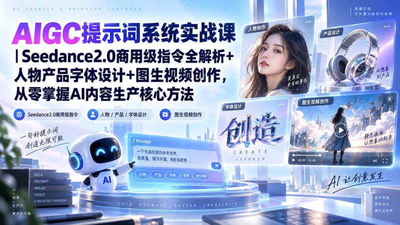 AIGC提示词系统实战课-无水印|Seedance2.0商用级指令全解析+人物产品字体设计+图生视频创作,掌握AI内容生产方法-紫橙项目网