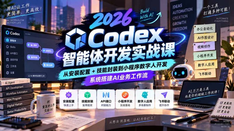 2026Codex智能体开发实战课：从安装配置+技能封装到小程序数字人开发，系统搭建AI业务工作流-紫橙项目网