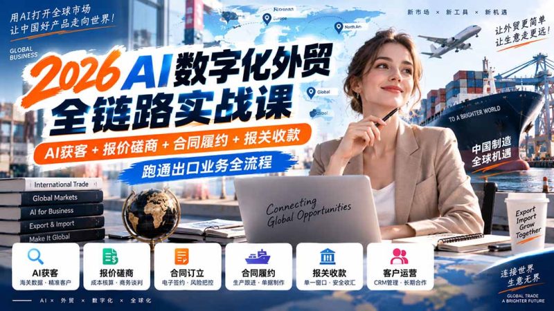 2026AI数字化外贸全链路实战课:AI获客+报价磋商+合同履约+报关收款,跑通出口业务全流程-紫橙项目网