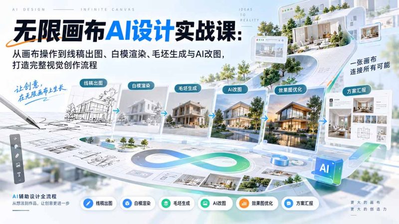【无水印】无限画布AI设计实战课-更新:从画布操作到线稿出图、白模渲染、毛坯生成与AI改图,打造完整视觉创作流程-紫橙项目网