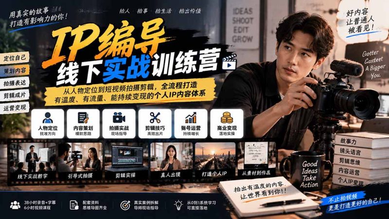 IP编导线下实战训练营-更新:从人物定位到短视频拍摄剪辑,全流程打造有温度、有流量、能持续变现的个人IP内容体系-紫橙项目网