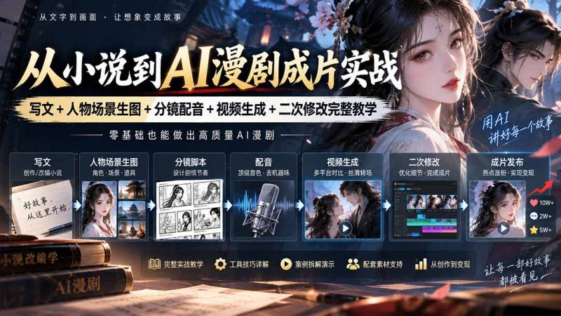 从小说到AI漫剧成片实战:写文+人物场景生图+分镜配音+视频生成+二次修改完整教学-紫橙项目网