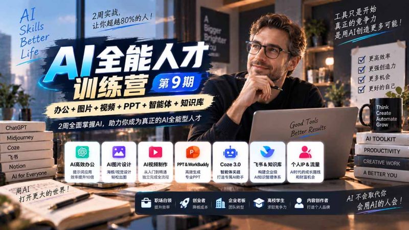 AI全能人才训练营【9期】2周全面掌握AI，超越市面上80%的人，助力你成为AI全能型人才-紫橙项目网