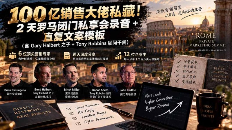 100亿销售大佬私藏-无水印!2天罗马闭门私享会录音+直复文案模板【原创双语字幕】-紫橙项目网