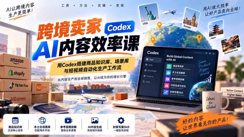 跨境卖家AI内容效率课:用Codex搭建商品知识库、场景库与短视频自动化生产工作流-紫橙项目网