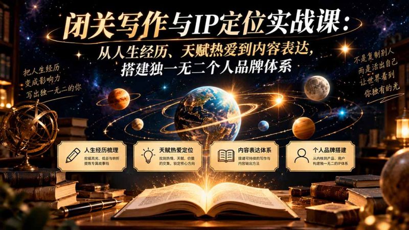 闭关写作与IP定位实战课:从人生经历、天赋热爱到内容表达,搭建独一无二个人品牌体系-紫橙项目网