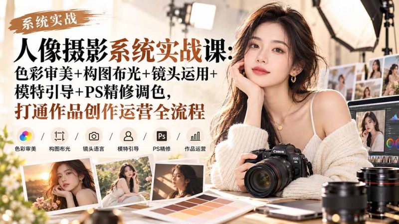 【无水印】人像摄影系统实战课:色彩审美+构图布光+镜头运用+模特引导+PS精修调色,打通作品创作运营全流程-紫橙项目网