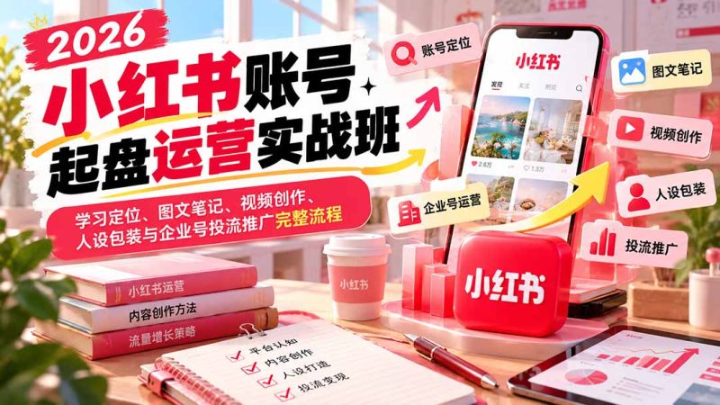 2026小红书账号起盘运营实战班:学习定位、图文笔记、视频创作、人设包装与企业号投流推广完整流程-紫橙项目网