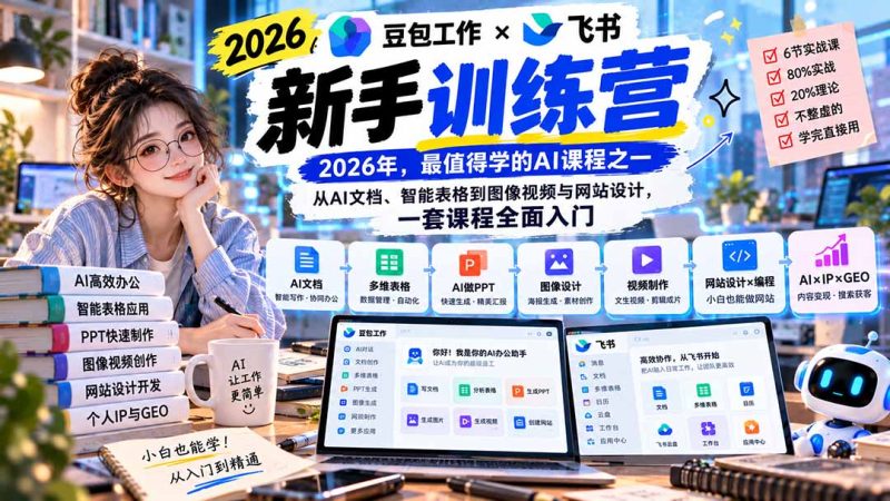 2026豆包工作+飞书新手训练营-9月新课:从AI文档、智能表格到图像视频与网站设计,一套课程全面入门-紫橙项目网