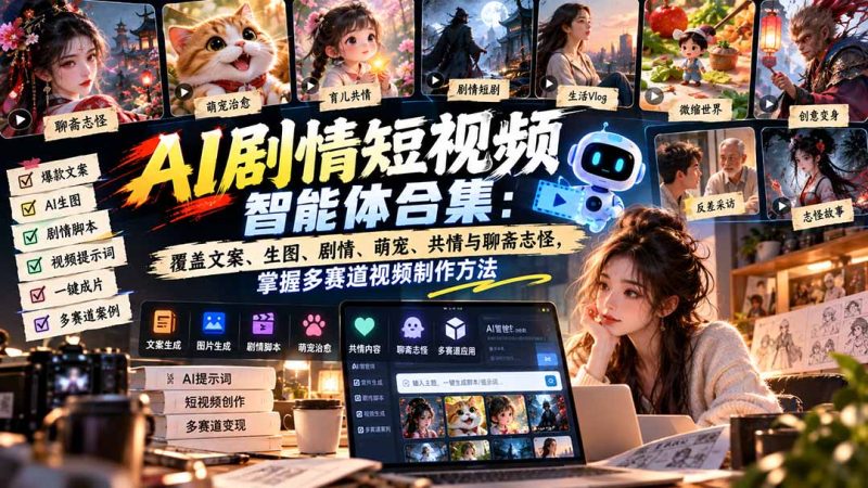 【无水印】AI剧情短视频智能体合集:覆盖文案、生图、剧情、萌宠、共情与聊斋志怪,掌握多赛道视频制作方法-紫橙项目网
