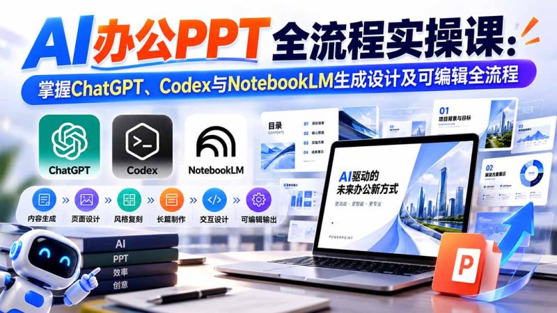 【无水印】AI办公PPT全流程实操课: 掌握ChatGPT、Codex与NotebookLM生成设计及可编辑全流程-紫橙项目网