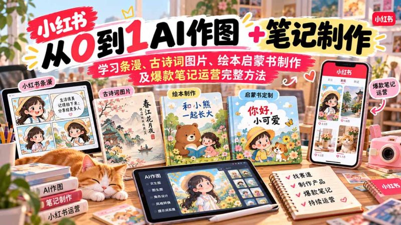 2026小红书AI内容创作从0到1:学习条漫、古诗词图片、绘本启蒙书制作及爆款笔记运营完整方法-紫橙项目网