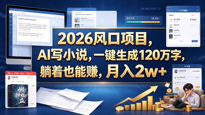 2026 风口项目,AI 写小说,一键生成 120 万字,躺着也能赚,月入 2w +-紫橙项目网