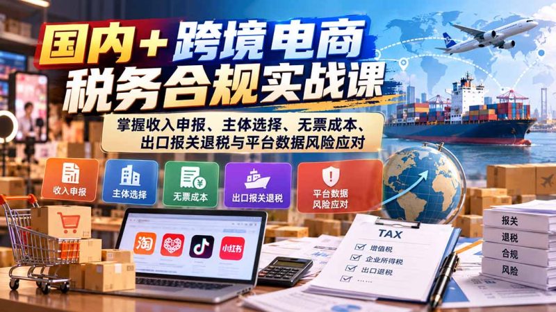 国内+跨境电商税务合规实战课:掌握收入申报、主体选择、无票成本、出口报关退税与平台数据风险应对-紫橙项目网