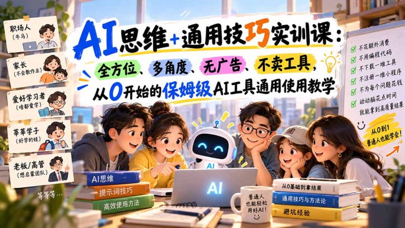 AI思维+通用技巧实训课:全方位、多角度、无广告、不卖工具,从0开始的保姆级AI工具通用使用教学-紫橙项目网