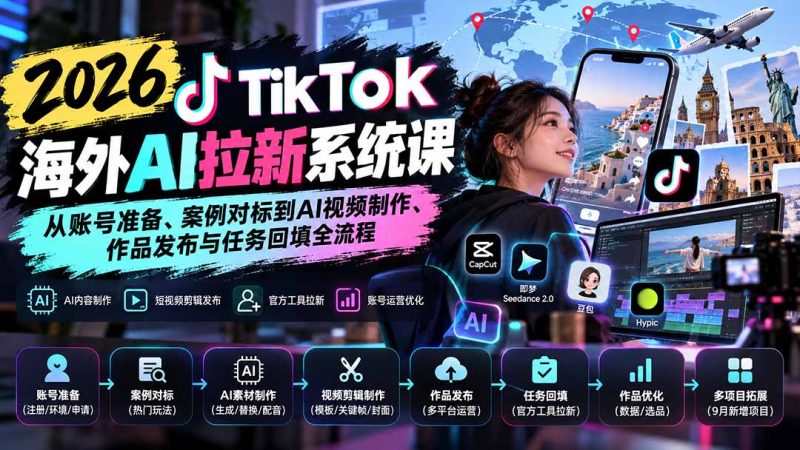 【无水印】2026 TikTok海外AI拉新系统课:从账号准备、案例对标到AI视频制作、作品发布与任务回填全流程 - 中创网
