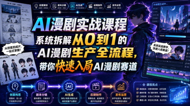 AI漫剧实战课程,系统拆解从0到1的AI漫剧生产全流程,带你快速入局AI漫剧赛道-紫橙项目网