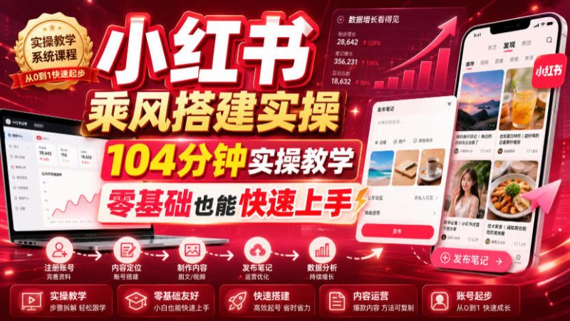 小红书乘风搭建实操,104分钟实操教学,零基础也能快速上手-紫橙项目网