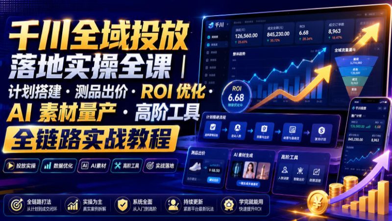 千川全域投放落地实操全课|计划搭建・测品出价・ROI优化・AI素材量产・高阶工具全链路实战教程-紫橙项目网