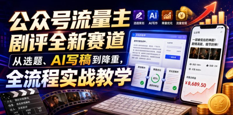 公众号流量主剧评全新赛道,从选题、AI写稿到降重,全流程实战教学-紫橙项目网