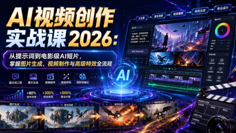 AI视频创作实战课2026:从提示词到电影级AI短片,掌握图片生成、视频制作与高级特效全流程-紫橙项目网