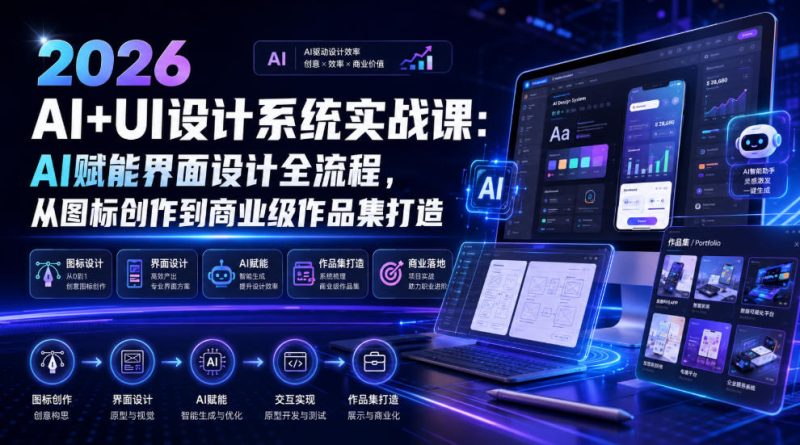2026 AI+UI设计系统实战课:AI赋能界面设计全流程,从图标创作到商业级作品集打造-紫橙项目网