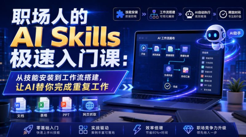 职场人的AI Skills极速入门课：从技能安装到工作流搭建，让AI替你完成重复工作-紫橙项目网
