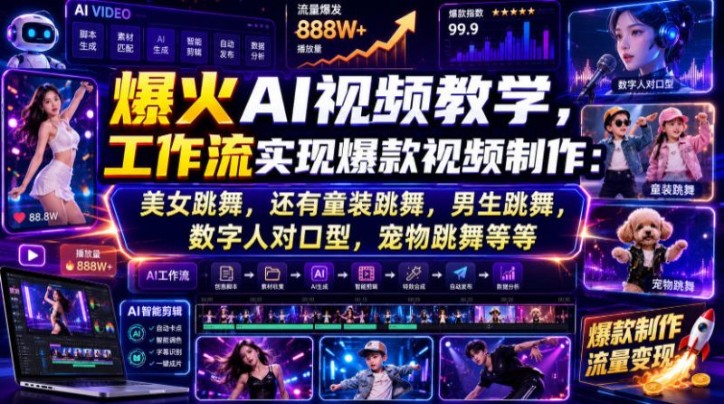爆火AI视频教学,工作流实现爆款视频制作:美女跳舞,还有童装跳舞,男生跳舞,数字人对口型,宠物跳舞等等-紫橙项目网
