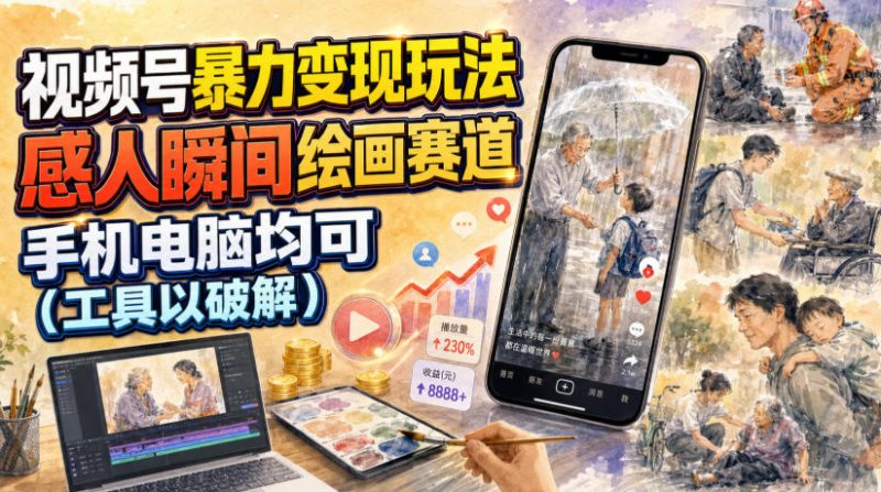 视频号暴力变现玩法,感人瞬间绘画赛道,手机电脑均可-紫橙项目网