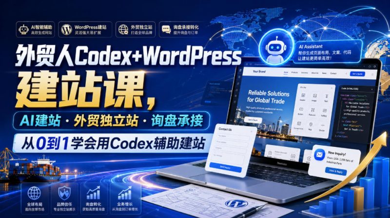 外贸人Codex+WordPress建站课，AI建站·外贸独立站·询盘承接，从0到1学会用Codex辅助建站-紫橙项目网