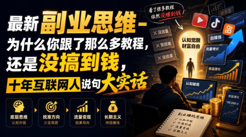 最新副业思维-为什么你跟了那么多教程,还是没搞到钱,十年互联网人说句大实话-紫橙项目网