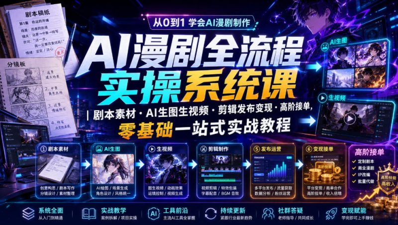 AI漫剧全流程实操系统课|剧本素材・AI生图生视频・剪辑发布变现・高阶接单,零基础一站式实战教程-紫橙项目网