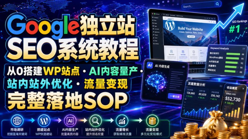 Google独立站SEO系统教程,从0搭建WP站点・AI内容量产・站内站外优化・流量变现完整落地SOP(2026年7月)-紫橙项目网