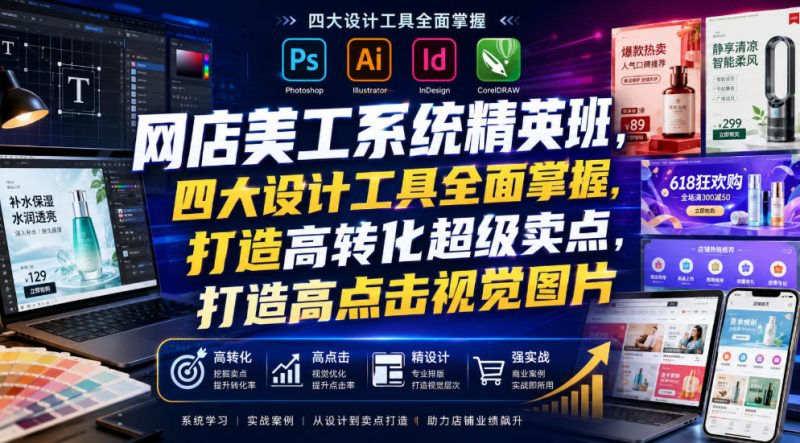 网店美工系统精英班,四大设计工具全面掌握,打造高转化超级卖点,打造高点击视觉图片(2026年7月)-紫橙项目网